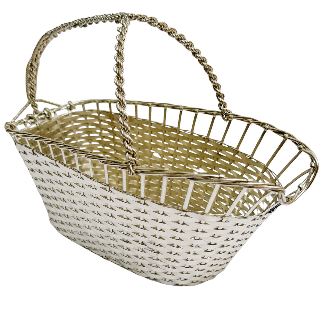 Vintage Midcentury French Woven Silverplate Wine Basket