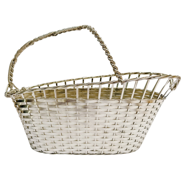 Vintage Midcentury French Woven Silverplate Wine Basket