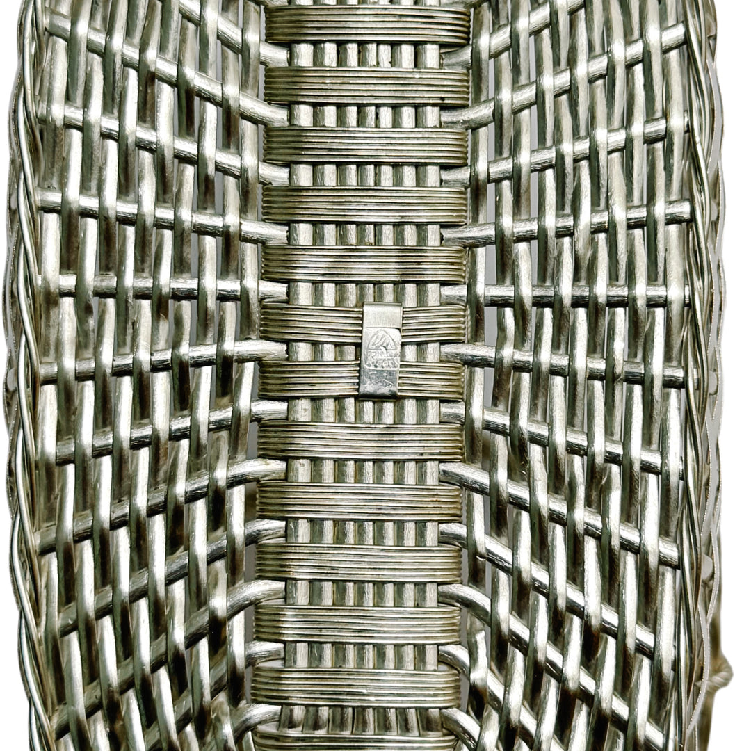 Vintage Midcentury French Woven Silverplate Wine Basket