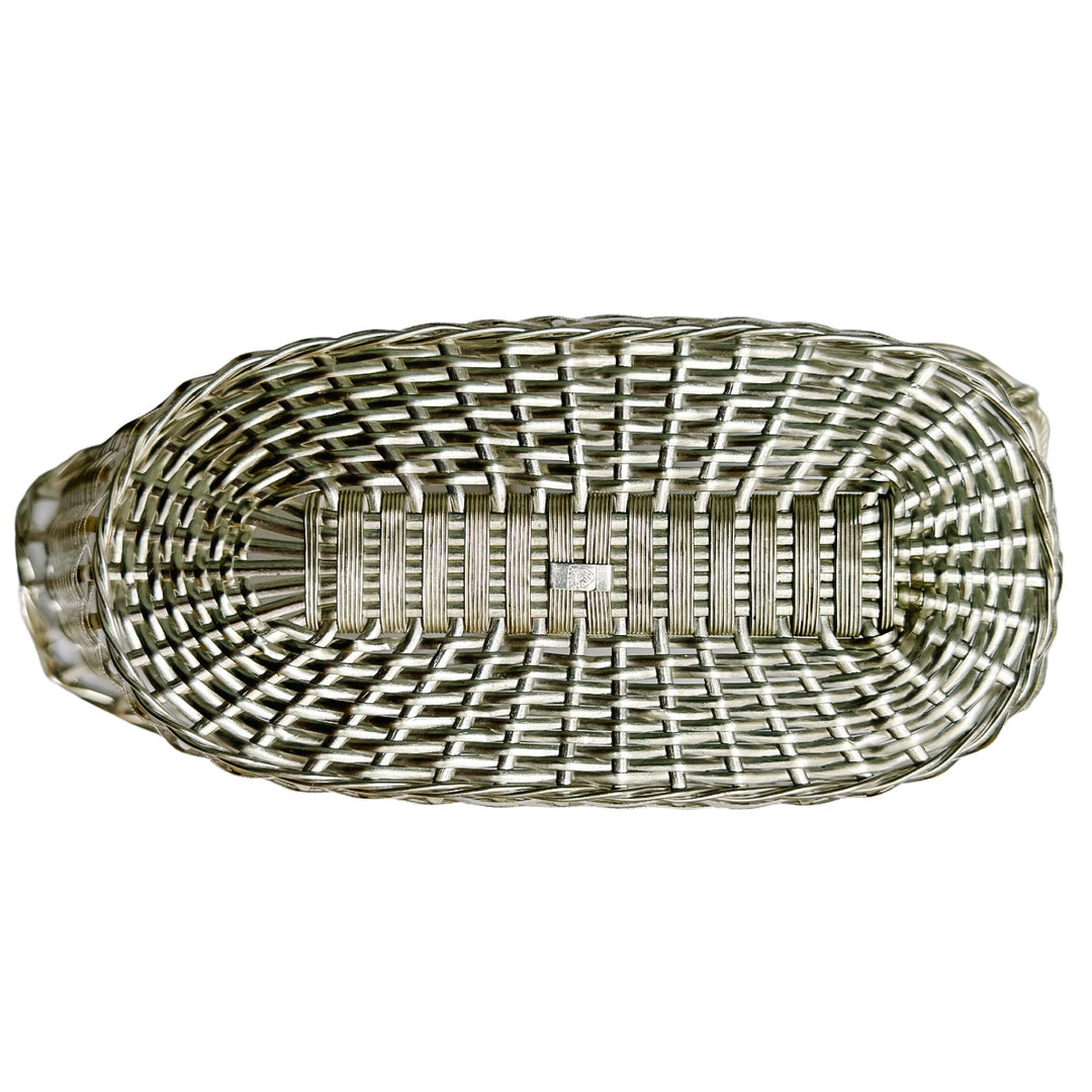 Vintage Midcentury French Woven Silverplate Wine Basket