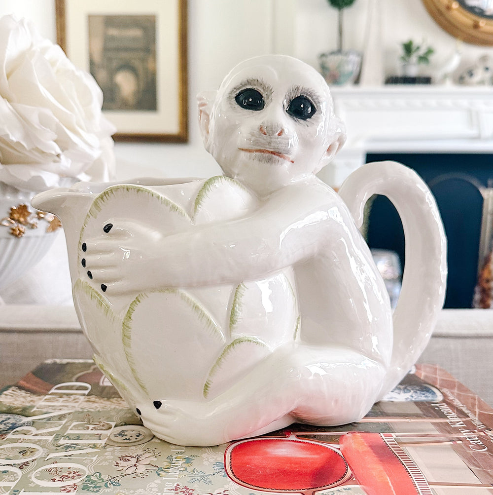 Vintage Mottahedeh Italian White Capuchin Monkey Pitcher