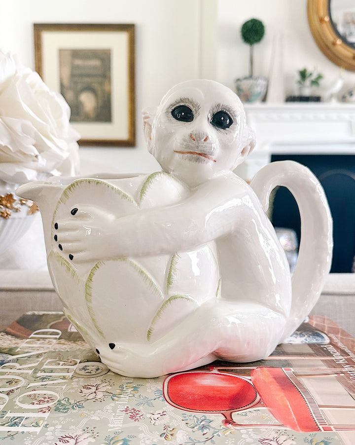 Vintage Mottahedeh Italian White Capuchin Monkey Pitcher