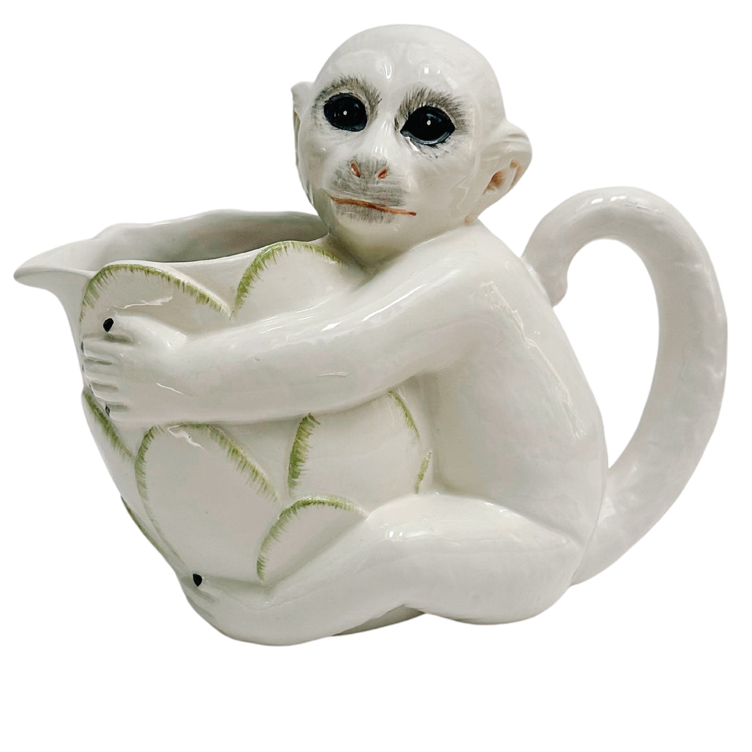 Vintage Mottahedeh Italian White Capuchin Monkey Pitcher