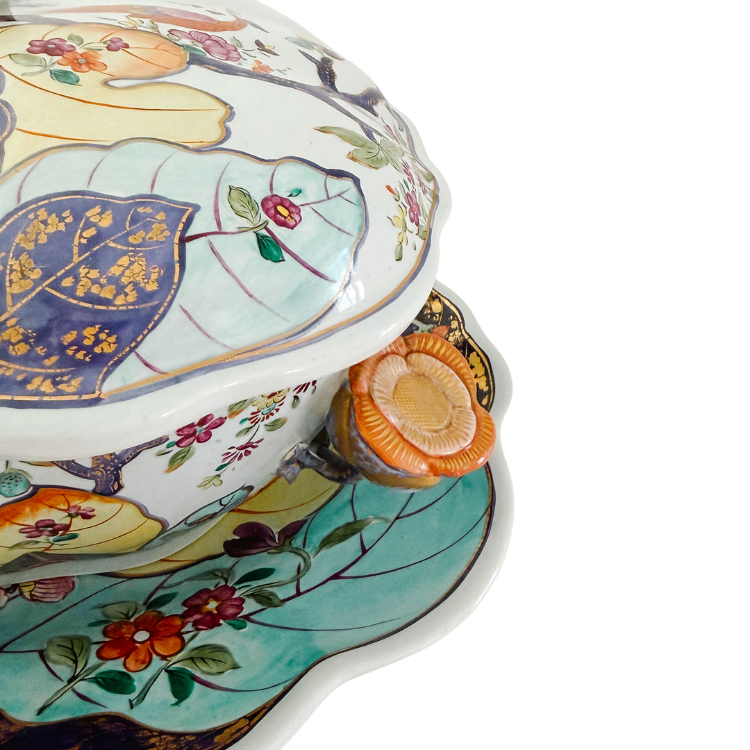 Vintage Mottahedeh Tobacco Leaf Tureen With Underplate