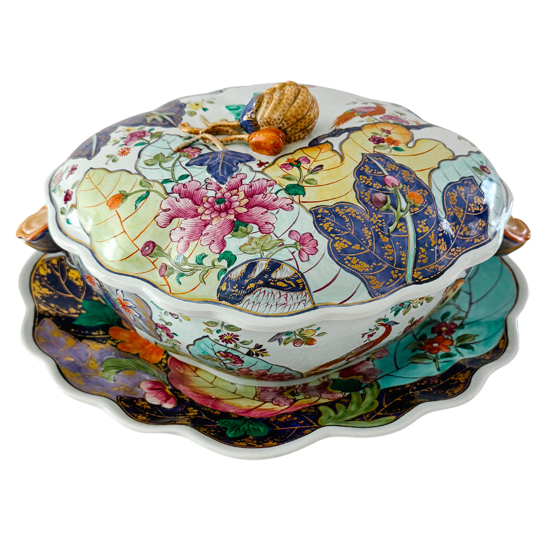 Vintage Mottahedeh Tobacco Leaf Tureen With Underplate