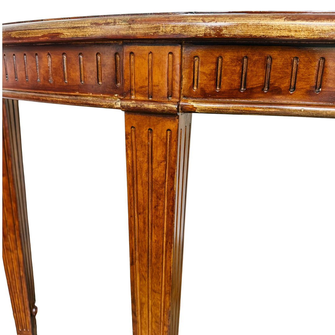 Vintage Neoclassical Fluted Demilune Console Table With Pineapple Finial Stretcher