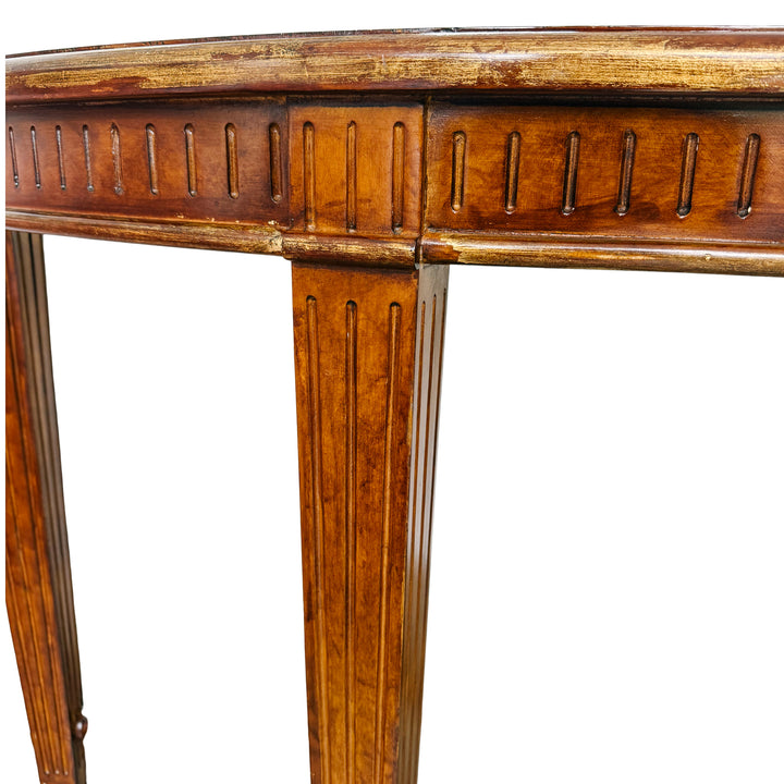 Vintage Neoclassical Fluted Demilune Console Table With Pineapple Finial Stretcher