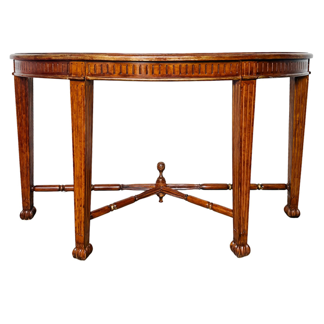 Vintage Neoclassical Fluted Demilune Console Table With Pineapple Finial Stretcher