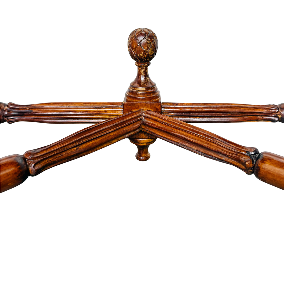 Vintage Neoclassical Fluted Demilune Console Table With Pineapple Finial Stretcher