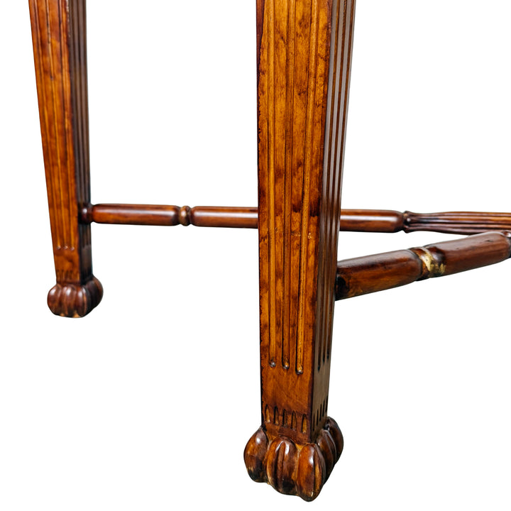Vintage Neoclassical Fluted Demilune Console Table With Pineapple Finial Stretcher