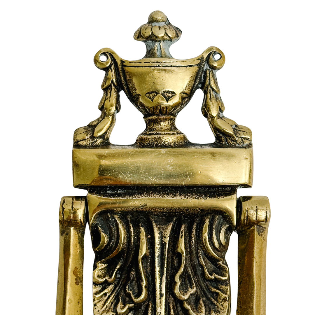 Vintage Neoclassical Solid Brass Urn & Acanthus Leaf Door Knocker