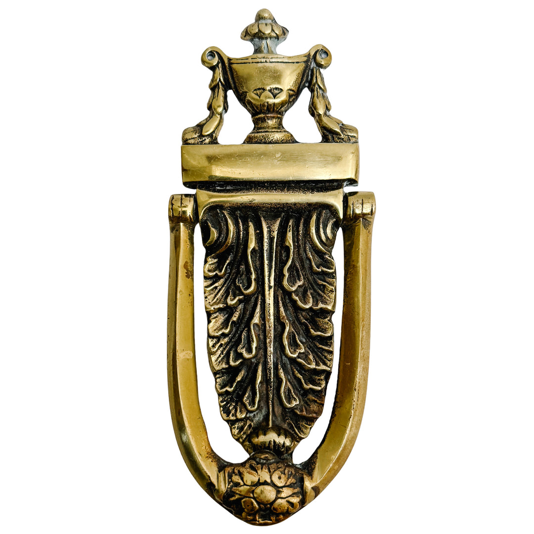 Vintage Neoclassical Solid Brass Urn & Acanthus Leaf Door Knocker