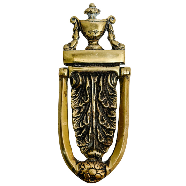 Vintage Neoclassical Solid Brass Urn & Acanthus Leaf Door Knocker