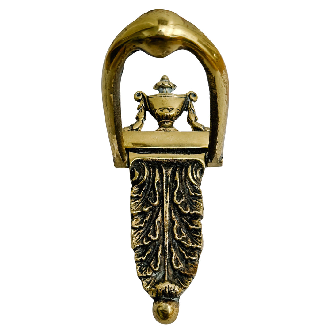 Vintage Neoclassical Solid Brass Urn & Acanthus Leaf Door Knocker