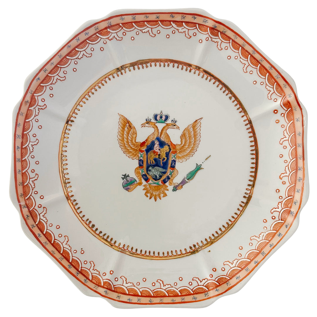 Octagonal Armorial Plate with Russian Imperial Coat of Arms Crest