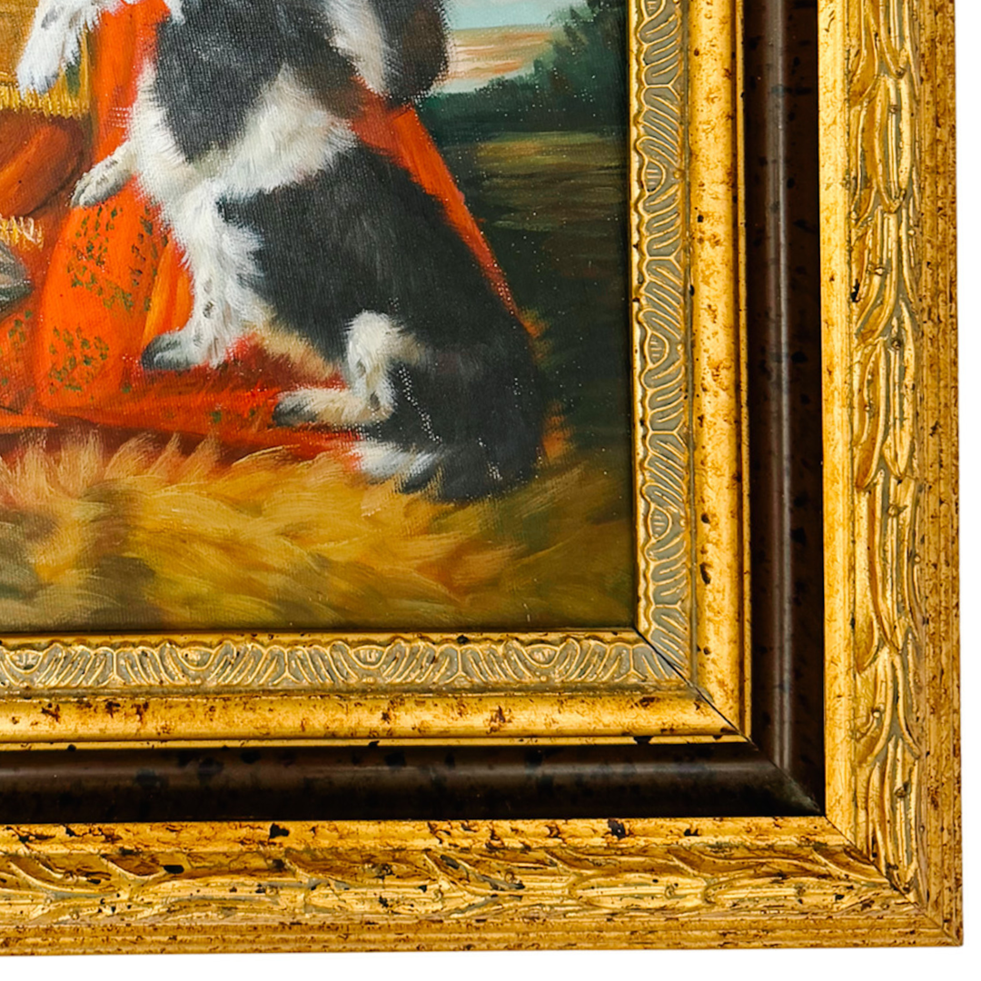 Vintage Oil Painting on Board of King Charles Spaniels After Richard Ansdell