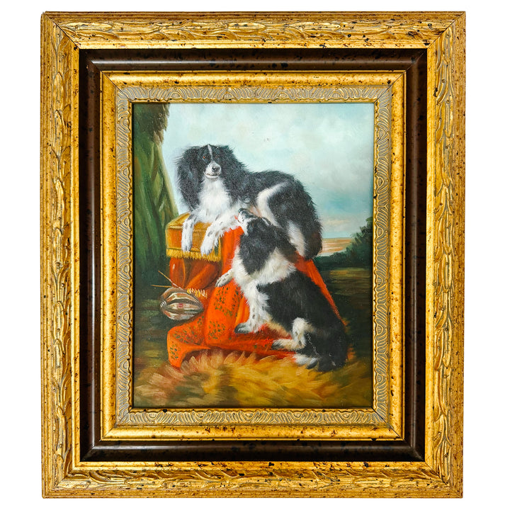 Vintage Oil Painting on Board of King Charles Spaniels After Richard Ansdell