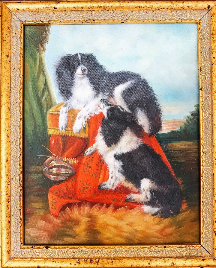 Vintage Oil Painting on Board of King Charles Spaniels After Richard Ansdell