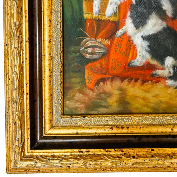 Vintage Oil Painting on Board of King Charles Spaniels After Richard Ansdell
