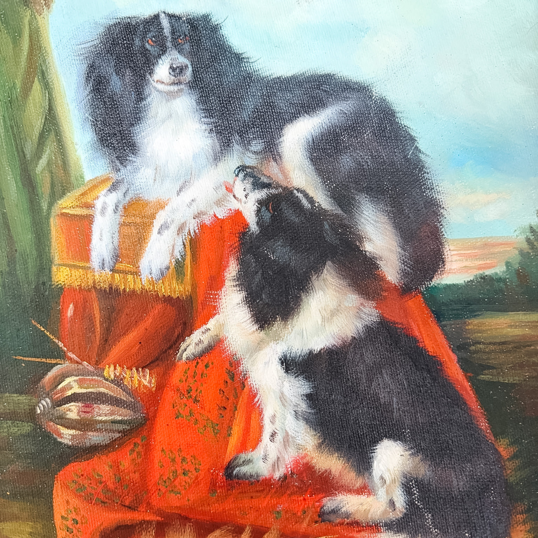 Vintage Oil Painting on Board of King Charles Spaniels After Richard Ansdell