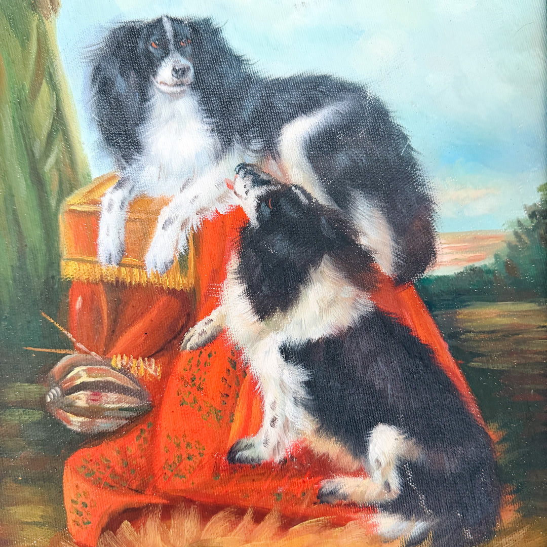 Vintage Oil Painting on Board of King Charles Spaniels After Richard Ansdell
