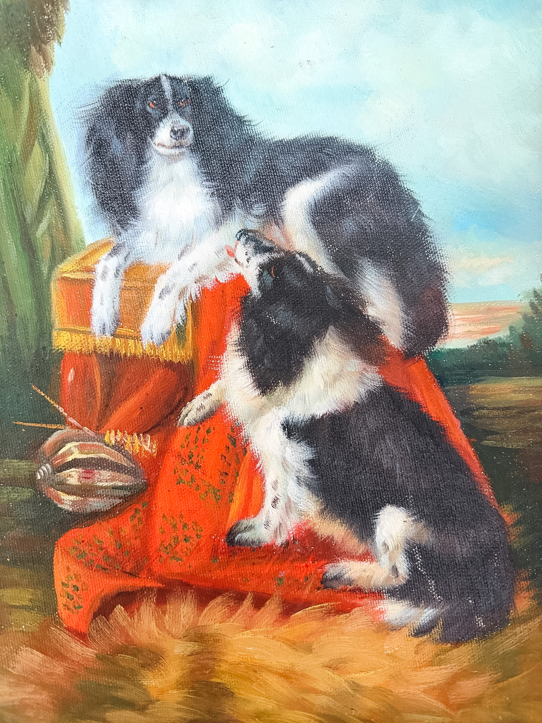 Vintage Oil Painting on Board of King Charles Spaniels After Richard Ansdell