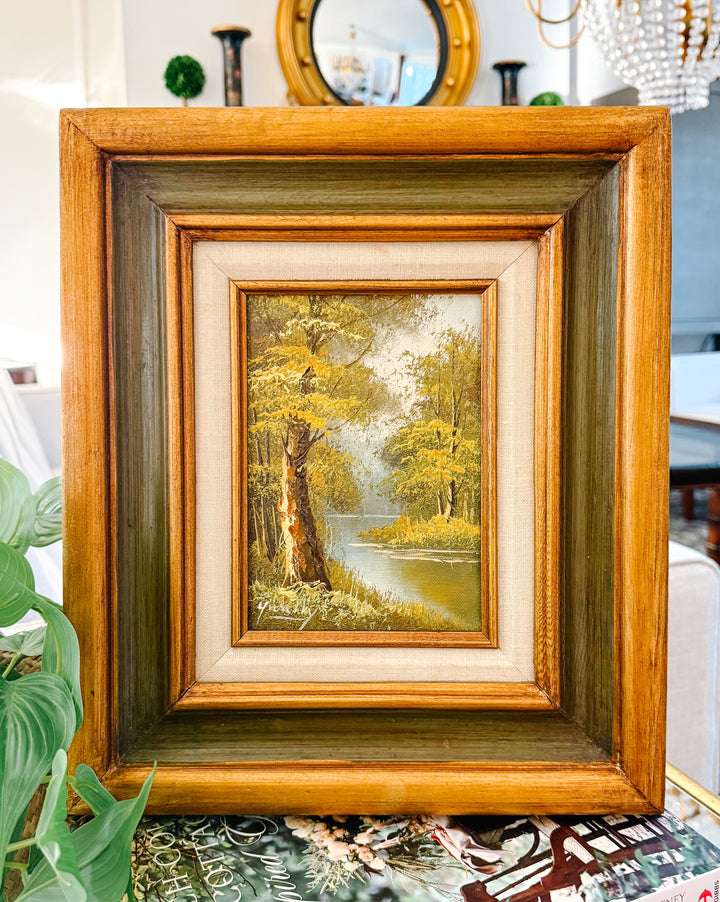 Vintage Original Impressionist Forest Stream Oil Painting