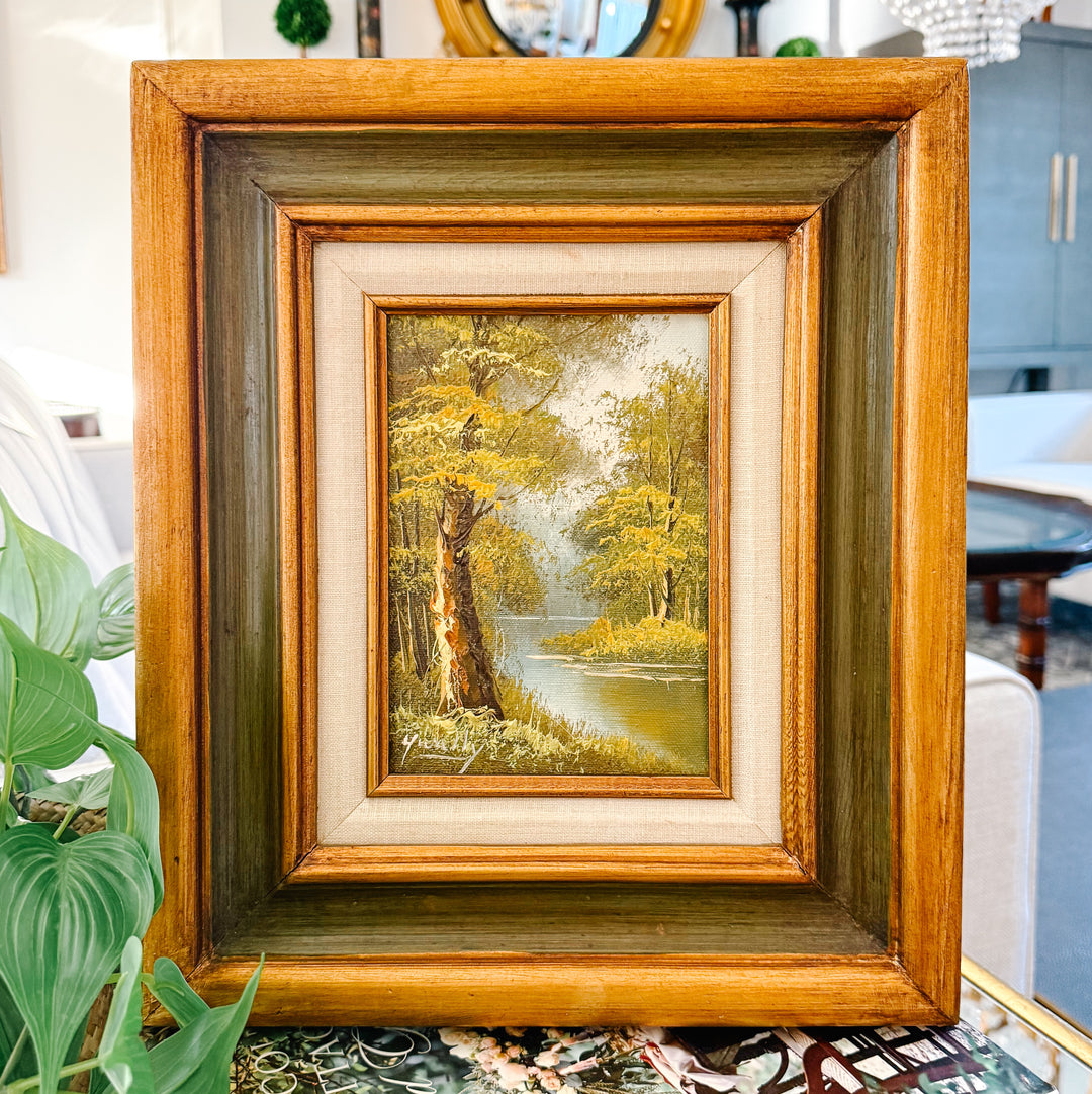 Vintage Original Impressionist Forest Stream Oil Painting