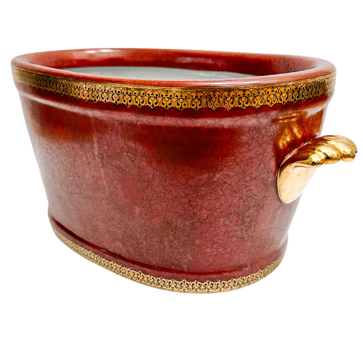 Vintage Oval Red Foot Bath Planter Jardiniere