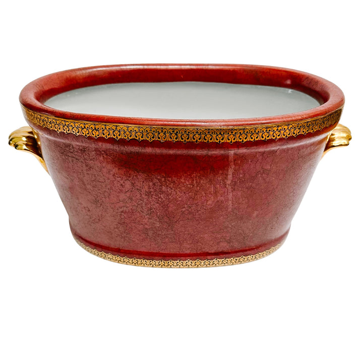 Vintage Oval Red Foot Bath Planter Jardiniere