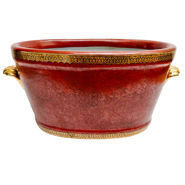 Vintage Oval Red Foot Bath Planter Jardiniere