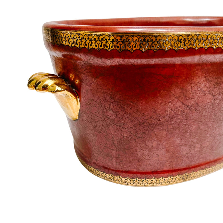 Vintage Oval Red Foot Bath Planter Jardiniere