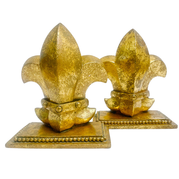 Vintage Pair Of Gold Fleur De Lis Bookends
