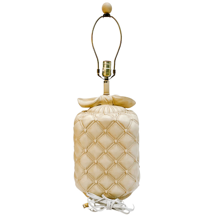Pair of Cream Tufted Ceramic Table Lamps With Bows