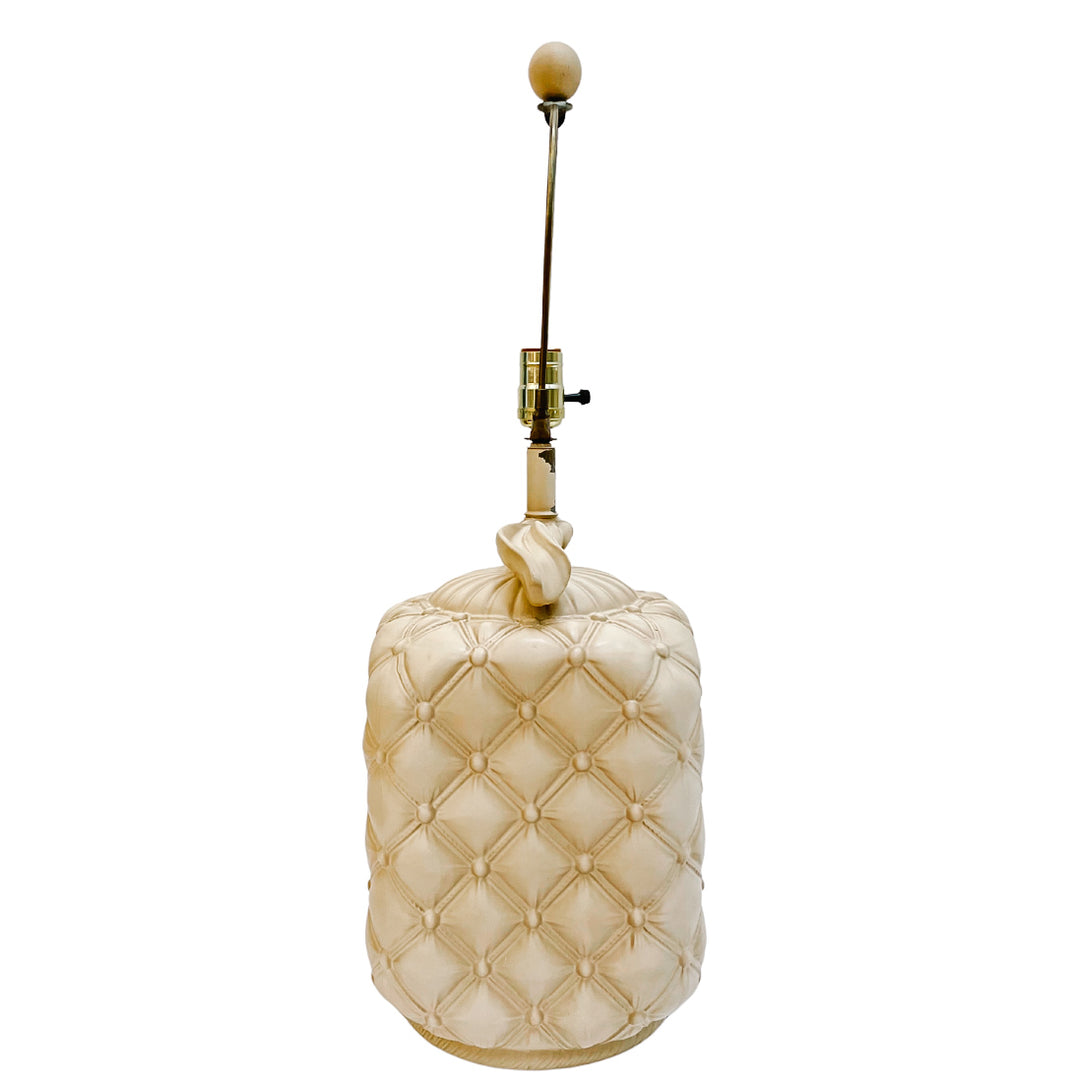 Pair of Cream Tufted Ceramic Table Lamps With Bows