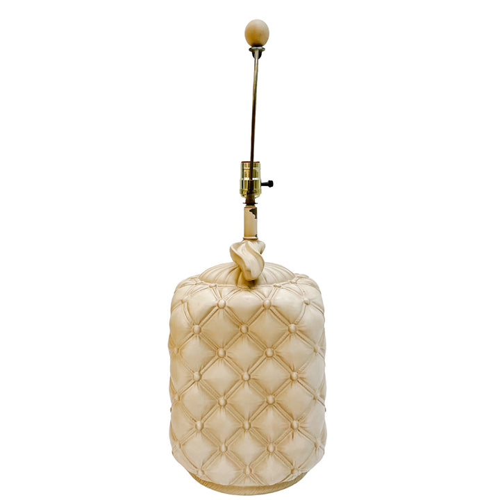 Pair of Cream Tufted Ceramic Table Lamps With Bows