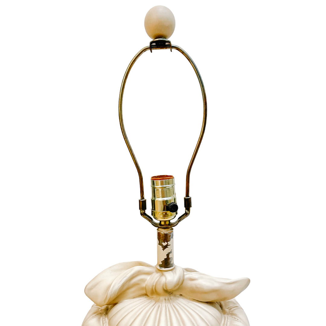 Pair of Cream Tufted Ceramic Table Lamps With Bows