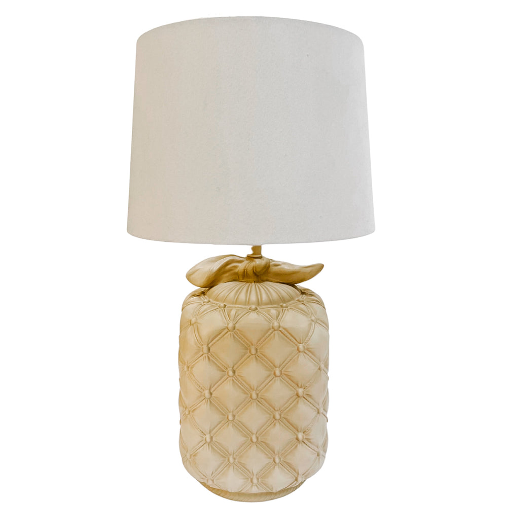 Pair of Cream Tufted Ceramic Table Lamps With Bows