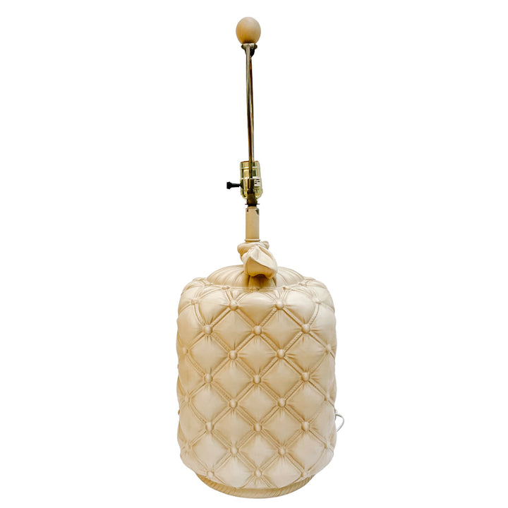 Pair of Cream Tufted Ceramic Table Lamps With Bows