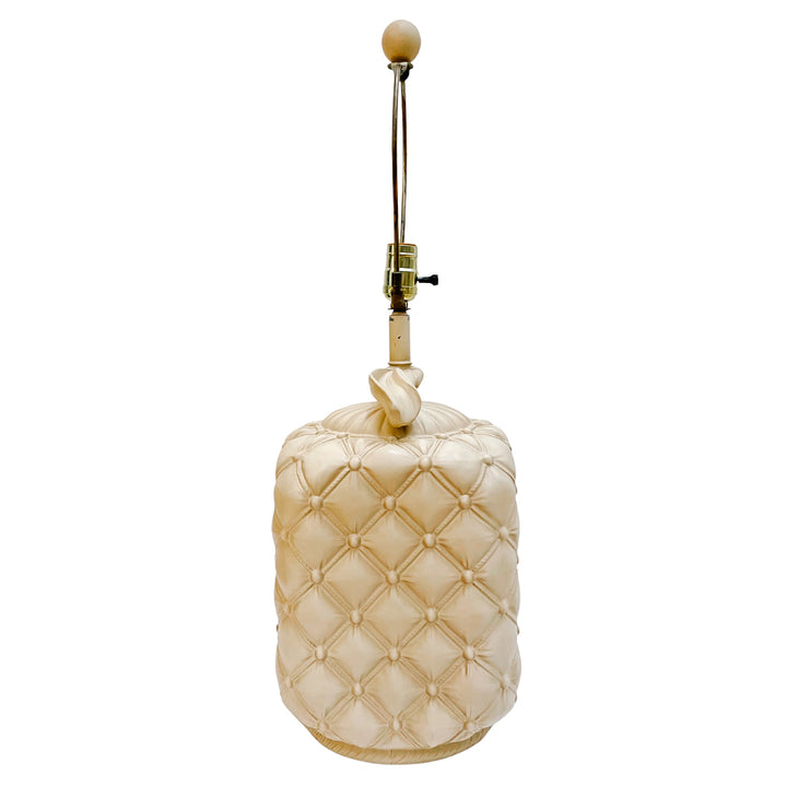 Pair of Cream Tufted Ceramic Table Lamps With Bows