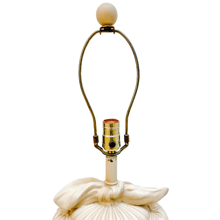 Pair of Cream Tufted Ceramic Table Lamps With Bows