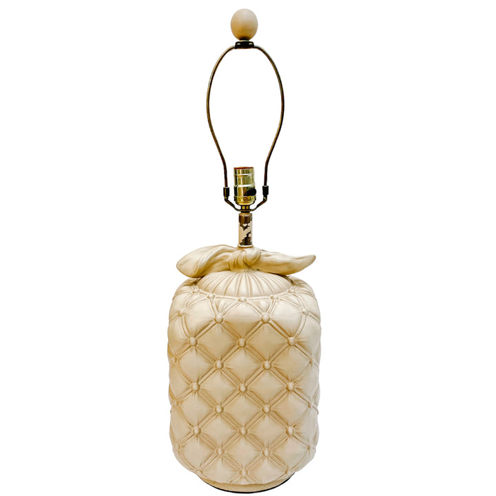 Pair of Cream Tufted Ceramic Table Lamps With Bows