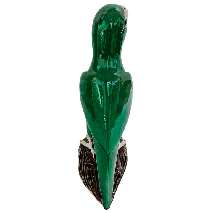 Vintage Pair of Chinese Green Majolica Parrot Figurines