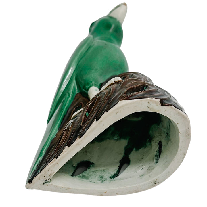 Vintage Pair of Chinese Green Majolica Parrot Figurines