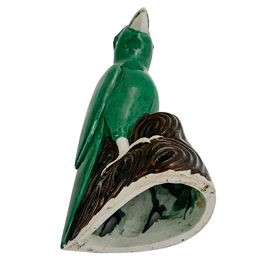 Vintage Pair of Chinese Green Majolica Parrot Figurines