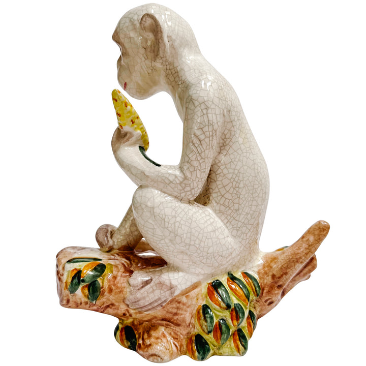 Vintage Pair of White Crackle Chinoiserie Monkeys