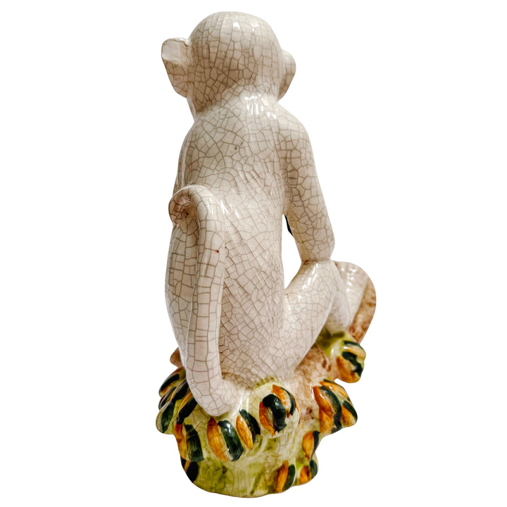 Vintage Pair of White Crackle Chinoiserie Monkeys