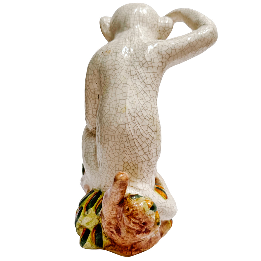 Vintage Pair of White Crackle Chinoiserie Monkeys