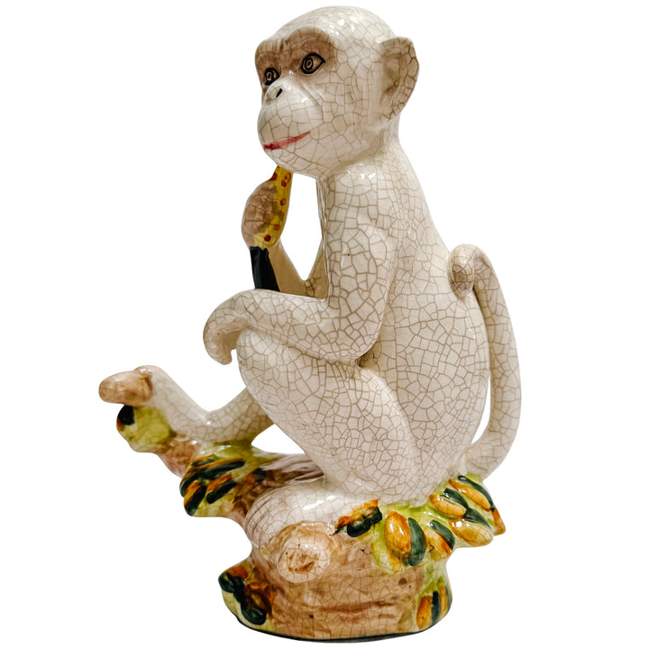 Vintage Pair of White Crackle Chinoiserie Monkeys