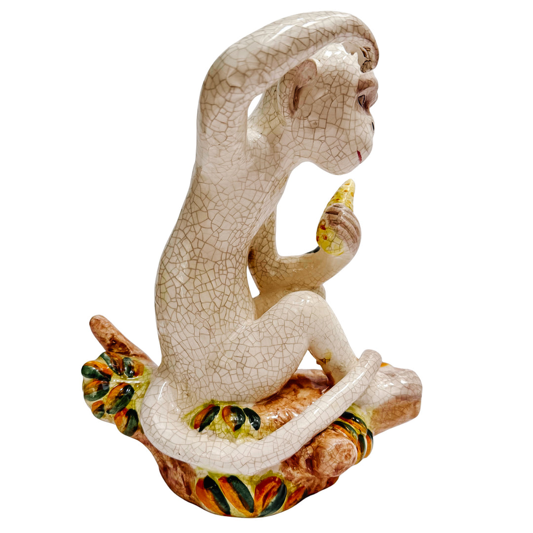 Vintage Pair of White Crackle Chinoiserie Monkeys